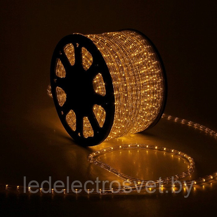 LED шнур 13 мм, круглый, 100 м, чейзинг, 3W-LED/м-36-220V. в компл. набор д/подкл. Желтый