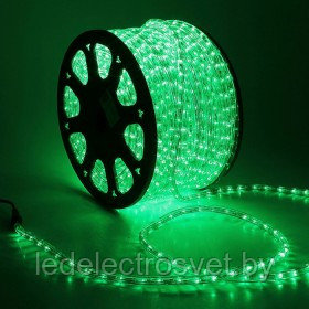 LED шнур 13 мм, круглый, 100 м, чейзинг, 3W-LED/м-36-220V. в компл. набор д/подкл. Зеленый
