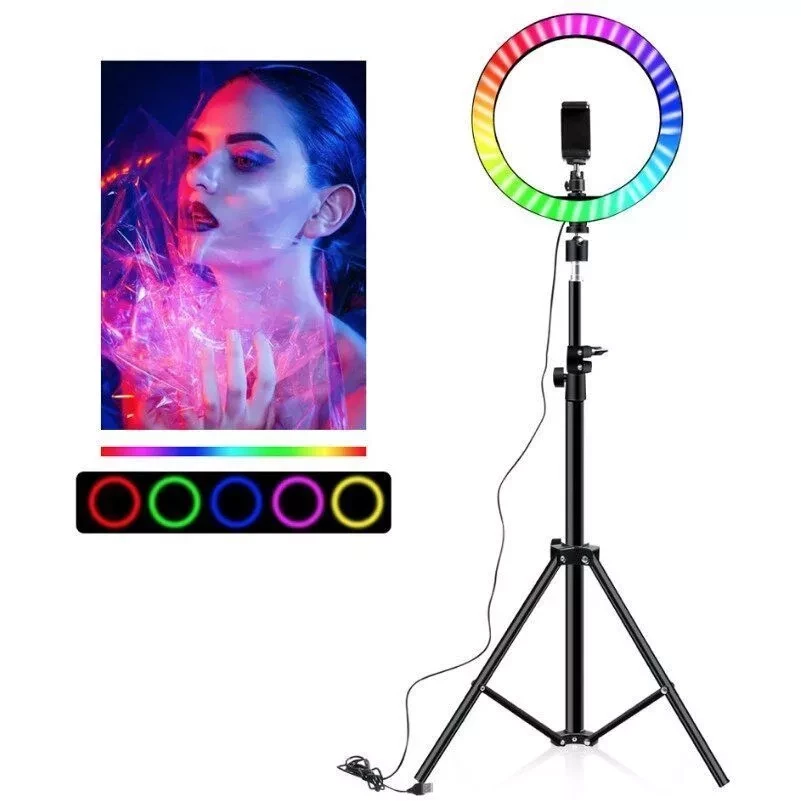 Кольцевая светодиодная цветная лампа / RGB LED MJ33 / диаметр 33 см / со штативом 2.0 м. - фото 3 - id-p168977097