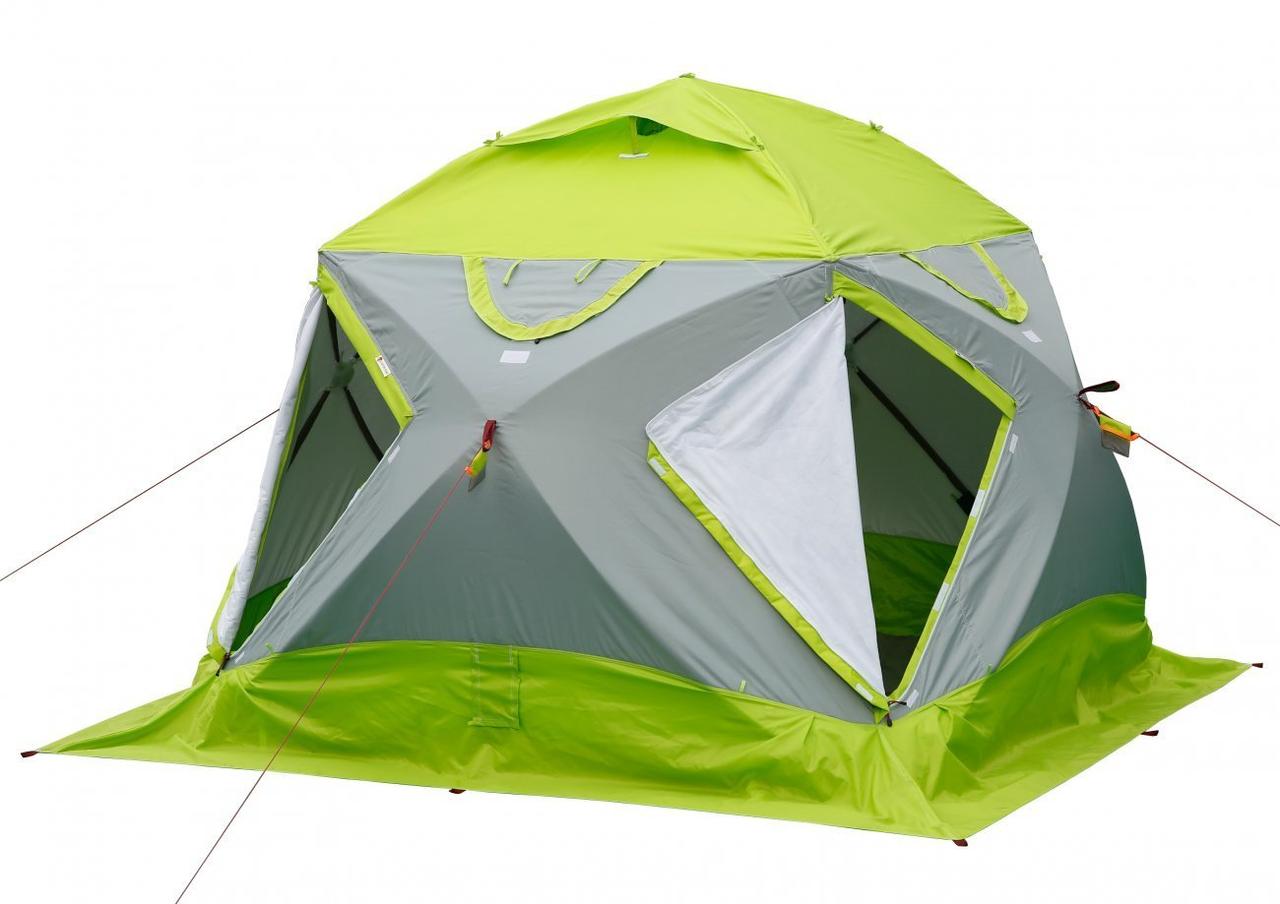 Утепленная зимняя палатка Лотос КубоЗонт 4 Компакт Термо (Серо-Салатовый) Модель 2022 - фото 2 - id-p168992458