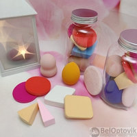 Многофункциональный набор спонжей для макияжа в пластиковом боксе  (цвет Микс), 9 штук.
