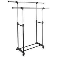 Двойная телескопическая вешалка стойка для одежды напольная Double Pole Black and Silver