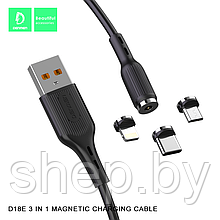 Дата-кабель Denmen D18E 3в1 (3 магнитных коннектора в комплекте) цвет: черный