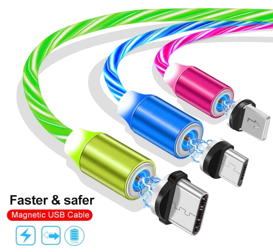 Магнитный кабель для зарядки USB 3 в 1 LED KK21S ( 4 цвета ) 1 м - фото 1 - id-p158983215