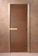 Двери для бани, сауны стеклянные 8 мм DoorWood 700*1800 цвет бронза Матовое, коробка Ольха-Осина