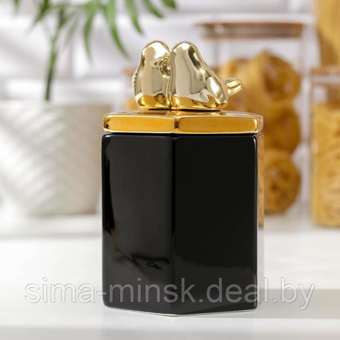 Банка керамическая для сыпучих продуктов «Золотое крыло», 10,5×16,5 см , цвет чёрный - фото 1 - id-p169065188