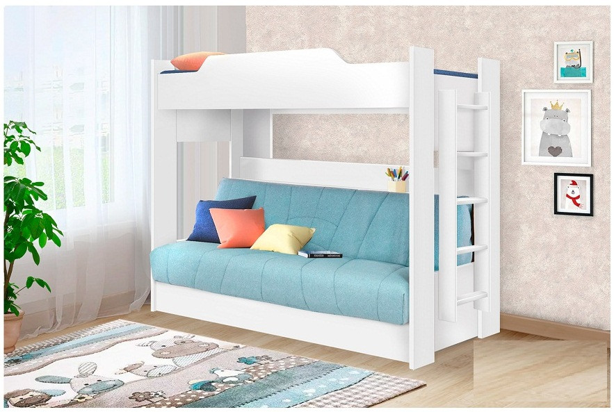 Двухъярусная кровать с диваном, белый (Боровичи)