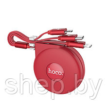 Дата-кабель Hoco U50 3-в-1 (1.2 м, Lightning + Micro + Type-C, 2A) цвет : красный