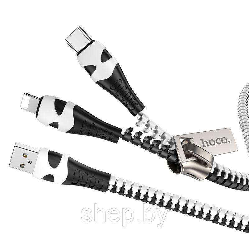 Дата-кабель Hoco U97 2в1 на молнии (Lightning+Type-C,2.4A), цвет: черный-белый - фото 4 - id-p169108626