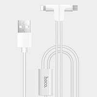 Дата-кабель Hoco X12 One Pull Two L Shape Magnetic Adsorption Cable 2в1 Lightning&microUSB (1.2м) цвет : белый