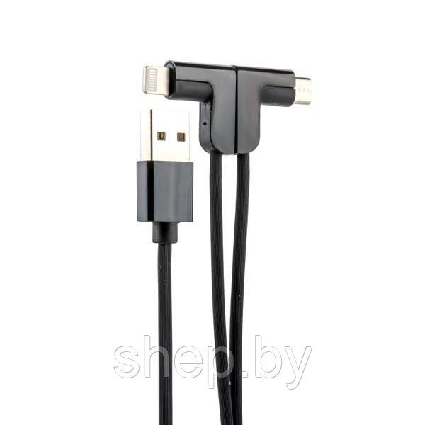 Дата-кабель Hoco X12 One Pull Two L Shape Magnetic Adsorption Cable 2в1 Lightning&microUSB(1.2м)цвет : черный - фото 1 - id-p169109721