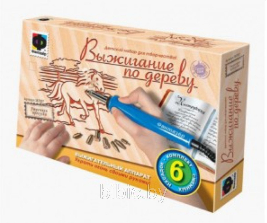 Выжигатель по дереву. Фантазер. 6 насадок, 2 дощечки