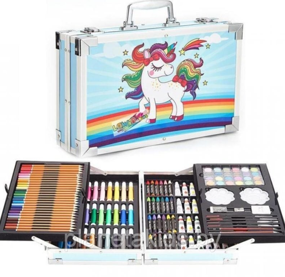 Набор юного художника 145 предметов в металлическом чемодане, набор для рисования,2 цвета