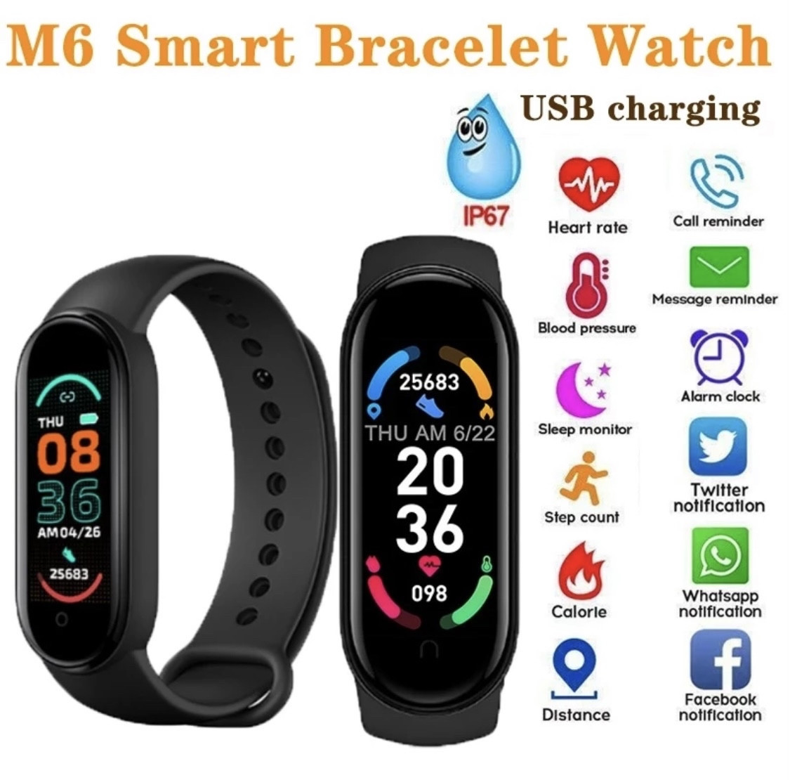 Фитнес браслет Xiaomi Smart Band M6 с пульсометром (Реплика) - фото 1 - id-p132878294