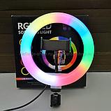 Кольцевая лампа 33 см RGB LED +Штатив 220 см +Пульт +Держатель телефона (Светодиодная лампа для селфи), фото 6