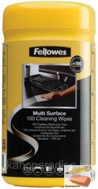 Салфетки чистящие влажные Fellowes, универсальные, в тубе, 100 штук