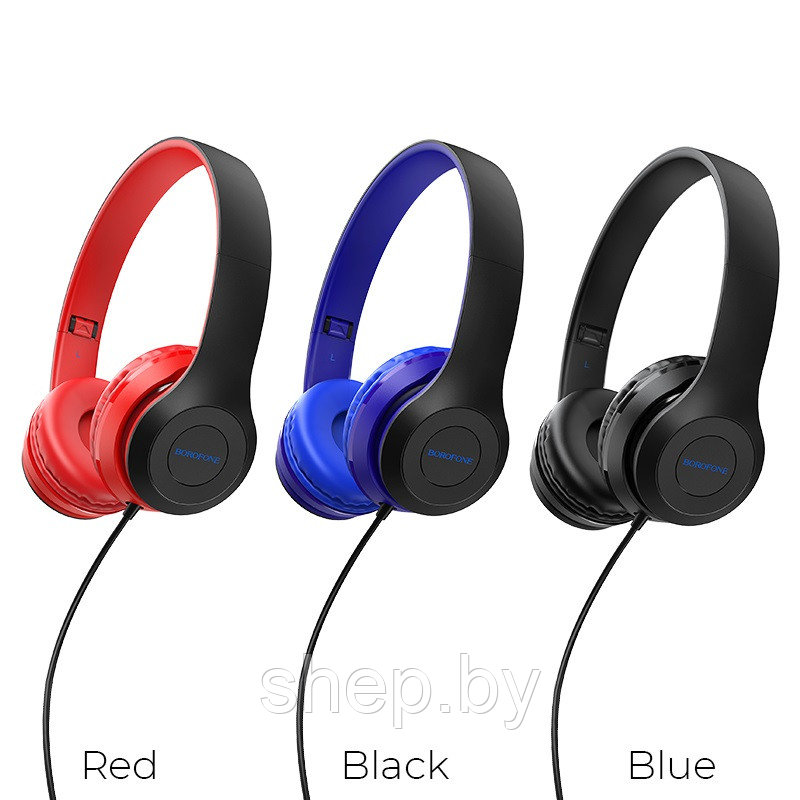 Наушники BOROFONE BO5 полноразмерные с микрофоном, цвет: черный,красный,синий - фото 1 - id-p169146837