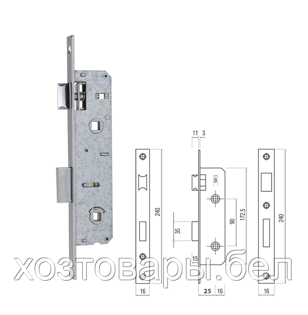 Замок 90-25/16мм для санузлов (защелка + ригель), REZE - фото 1 - id-p159532447