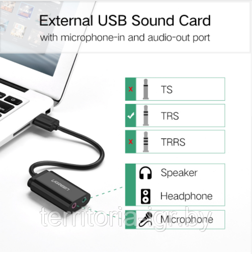 Внешняя звуковая карта 30724 USB 2.0 Stereo Sound Adapter черный Ugreen - фото 5 - id-p169196935