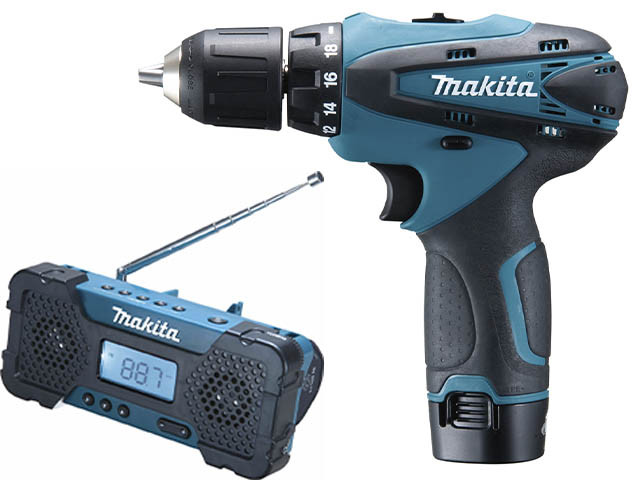 Аккум. шуруповерт MAKITA DF 330 DWE в чем. + АКЦИЯ(Радиоприемник аккум.) (10.8 В, 2 акк., 1.3 А/ч Li-Ion, 2
