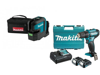 Нивелир лазерный MAKITA SK 105 GDZ в сумке + АКЦИЯ(дрель-шуруповерт) (проекция: крест, до 35 м, +/- 0.30 мм/м,