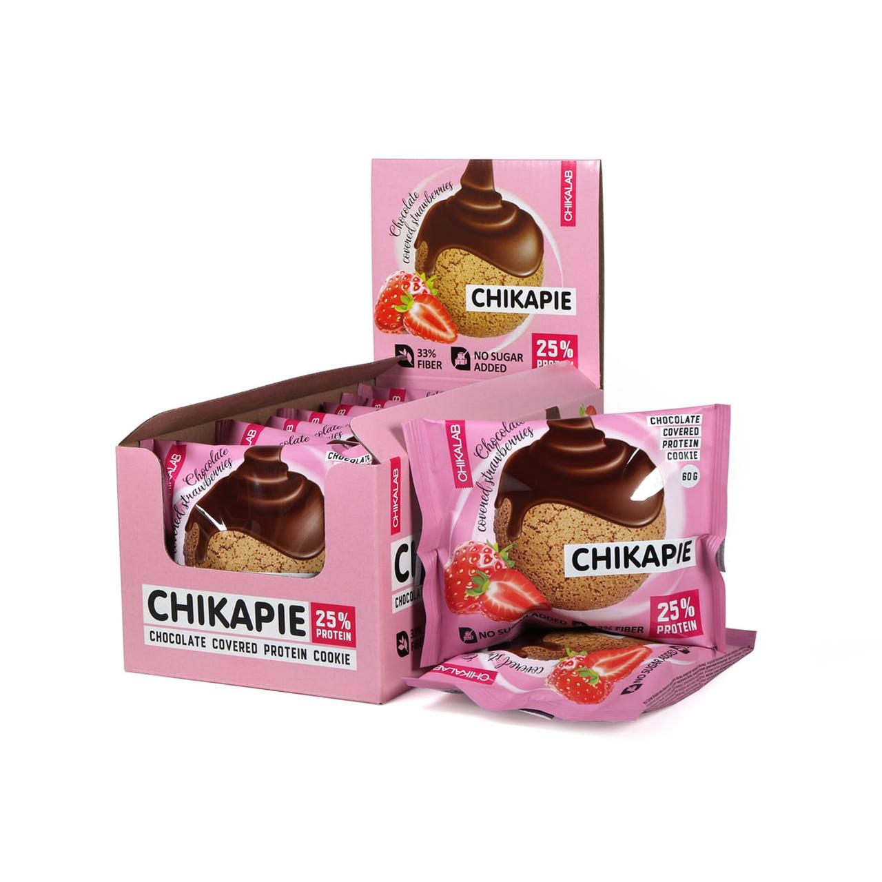 Протеиновое печенье Chikalab в шоколаде без сахара - Клубника в шоколаде