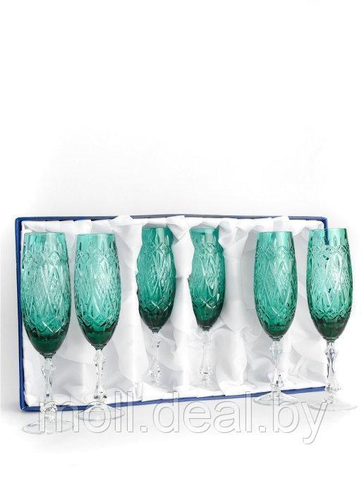 НЕМАН Фужеры хрустальные для шампанского с зеленым верхом 180 мл 6 шт - фото 1 - id-p169182009