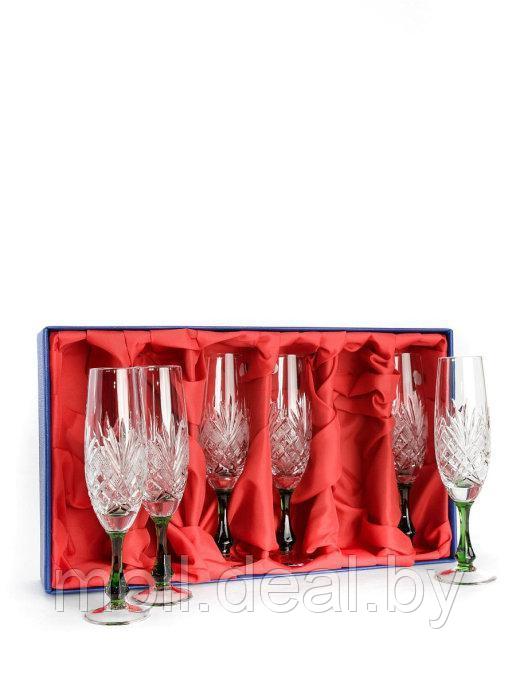 НЕМАН Фужеры хрустальные для шампанского с зеленой ножкой 170 мл 6 шт - фото 1 - id-p169182161
