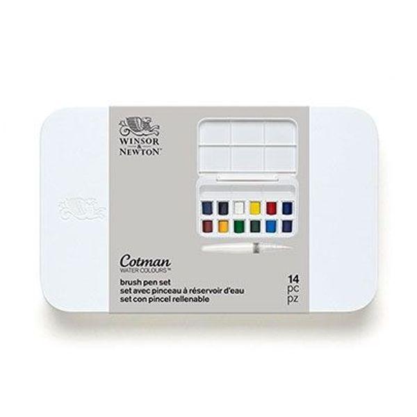 Набор красок акварельных Winsor&Newton COTMAN BRUSH PEN SET 12 полукювет - фото 2 - id-p169254982