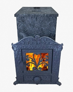 Печь-камин чугунная "Verona" 50 ЗК-нерж, в КАМЕННОЙ ОБЛИЦОВКЕ - фото 1 - id-p169325642