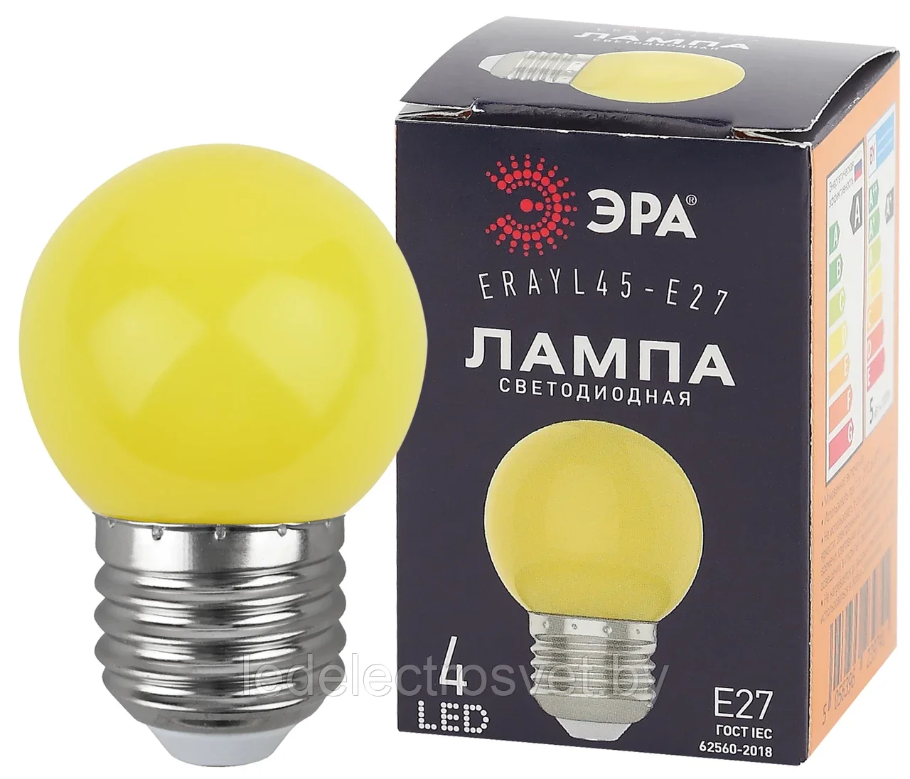 Лампочка светодиодная ЭРА STD ERAYL45-E27 E27 / Е27 1Вт шар желтый для белт-лайт - фото 1 - id-p169201689