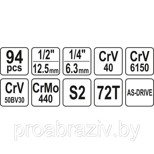 Набор инструмента "Yato" 1/2", 1/4" (94пр.) CrV - фото 4 - id-p169344894