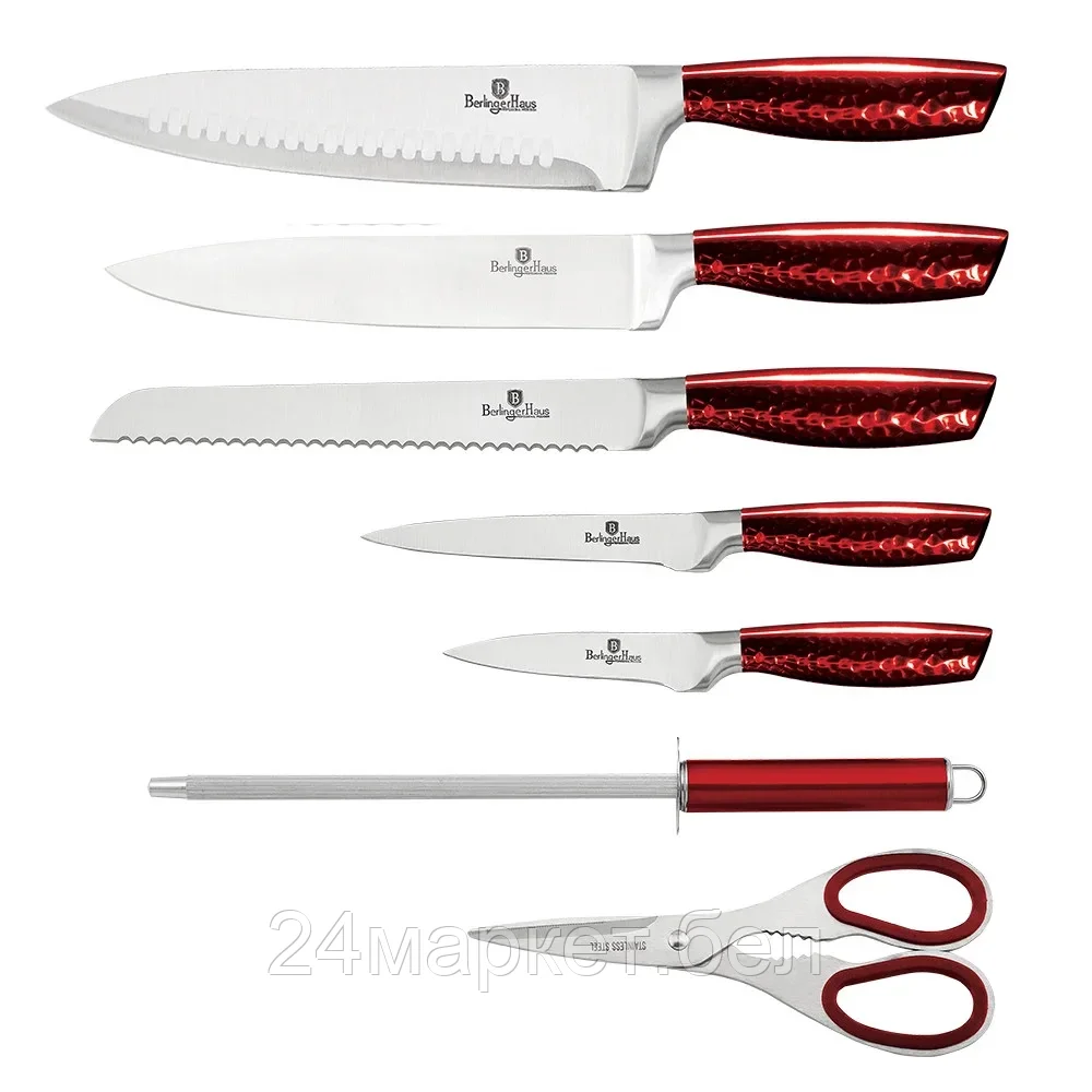 Кухоннные ножиBH-2459 Burgundy Metallic Line Набор ножей на подставке 8 пр. BERLINGER HAUS - фото 2 - id-p169263166