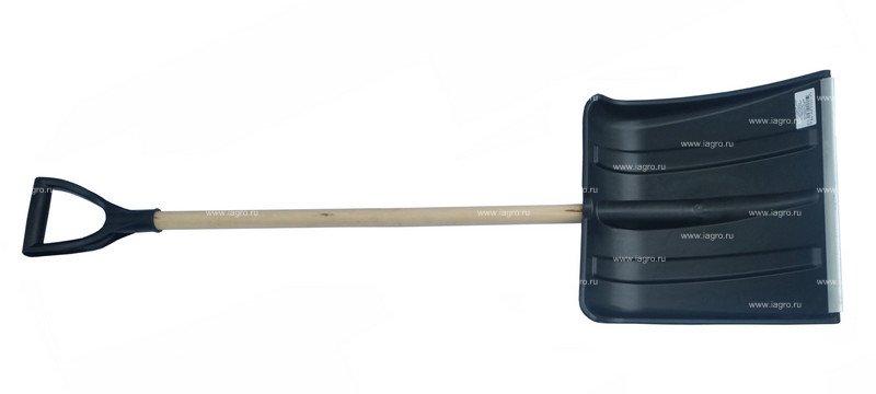 Лопата пластмассовая СНЕЖОК ШхД 38,5х37см с алюминиевой планкой с деревянным  черенком высшего сорта  и V-руч.