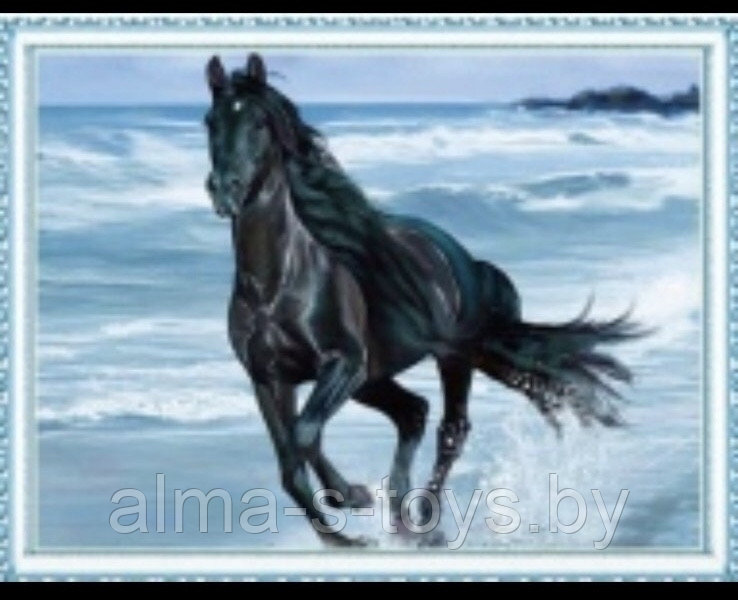 Алмазная мозаика чёрная лошадь 50*40 квадртные стразы на подрамнике - фото 1 - id-p169385860
