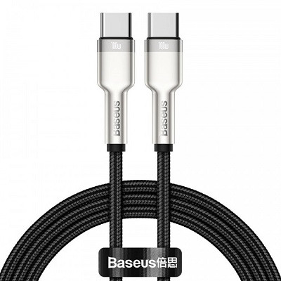 Кабель Baseus CATJK-C01 Cafule Series Metal Data Cable Type-C to Type-C 100W 1m черный - фото 1 - id-p169391298