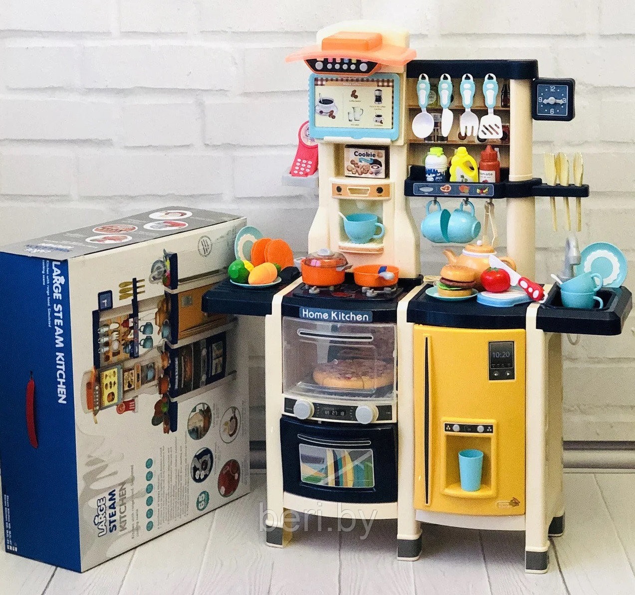 MJL-89 Кухня детская игровая, высота 100 см, вода, паром, звук, 65 предметов, синяя