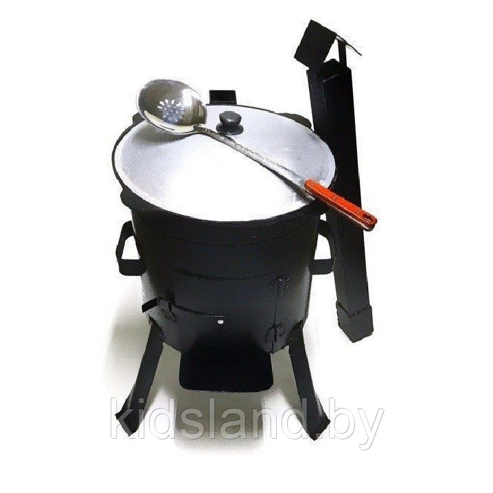 Набор печь для казана усиленная с дымоходом "Мастер" и казан на 10 литров. + Подарки, фото 1