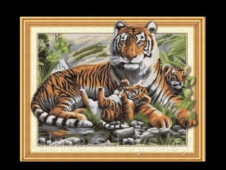 Алмазная мозаика 30*40 5Д семейство тигров - фото 1 - id-p169453110