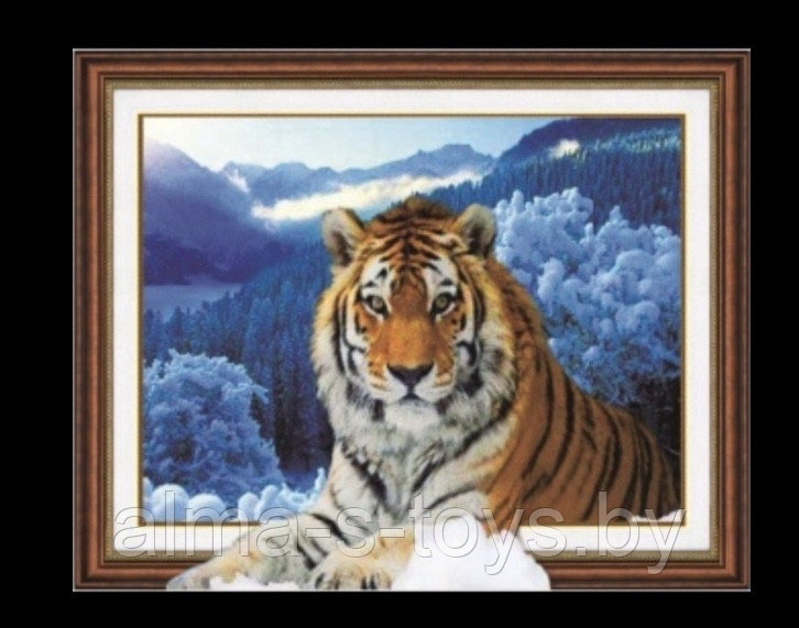 Алмазная мозаика 30*40 5Д тигр на снегу - фото 1 - id-p169453378