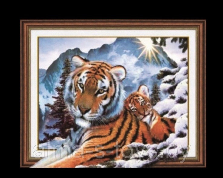 Алмазная мозаика 30*40 5Д тигрица с тигрёнком