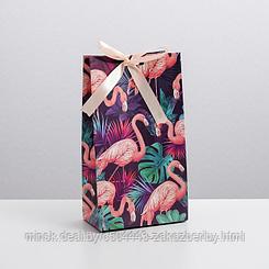 Пакет подарочный с лентой «Фламинго», 13 × 23 × 7 см