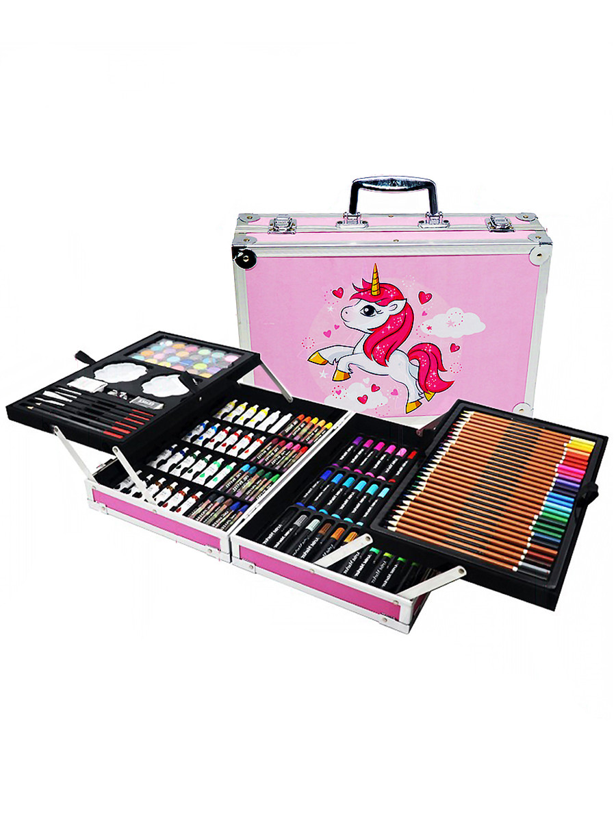 Набор для рисования 145 предметов в металлическом кейсе Юный художник розовый - фото 2 - id-p169503847