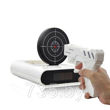 Будильник Мишень белый с черным лазерным пистолетом - фото 4 - id-p167709721
