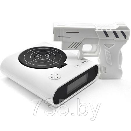 Будильник Мишень белый с черным лазерным пистолетом - фото 5 - id-p167709721
