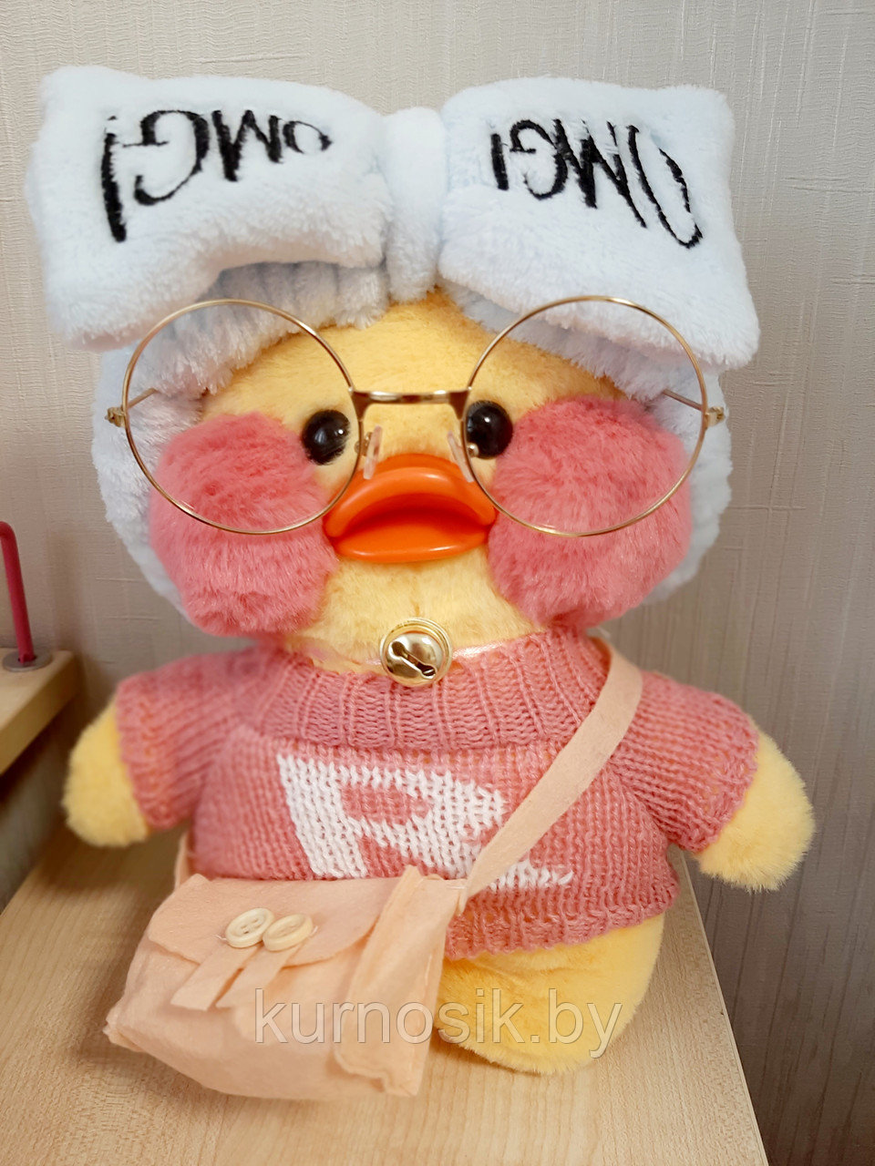 Утка Lalafanfan ЛалаФанфан в очках розовая мягкая игрушка - фото 2 - id-p169524946