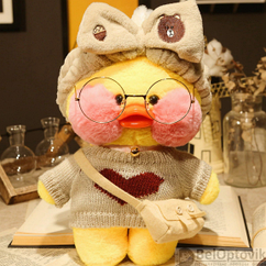 Мягкая игрушка уточка Лалафанфан (Lalafanfan duck), плюшевая уточка кукла в очках TikTok/ТикТок