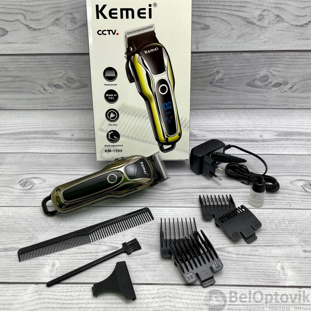 Профессиональный триммер для стрижки волос, бороды, усов Kemei KM-1990 (LED-индикатор работы и зарядки, 4 - фото 3 - id-p169547787