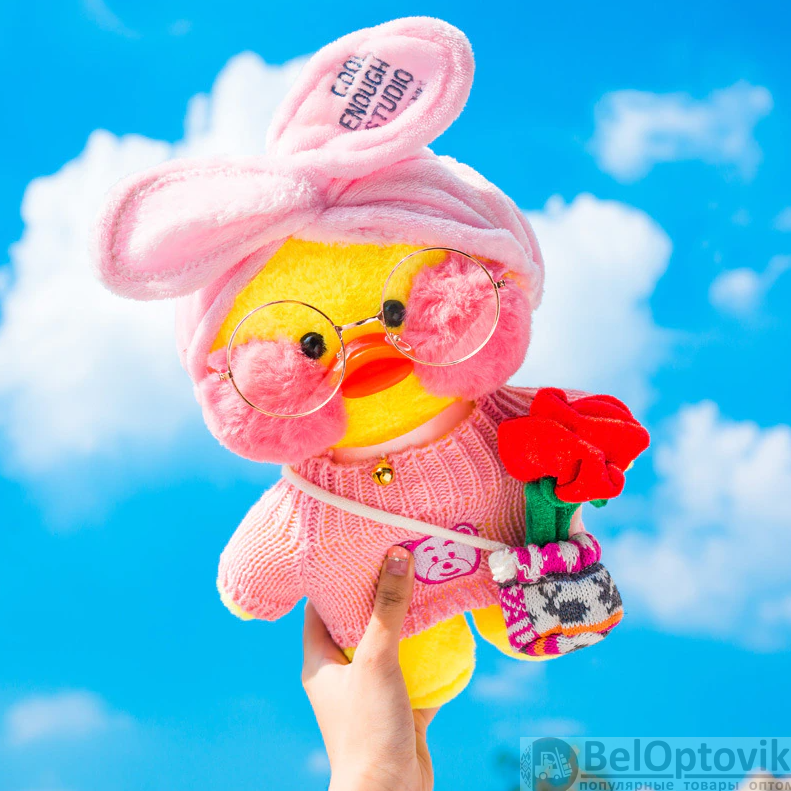 Мягкая игрушка уточка Лалафанфан (Lalafanfan duck), плюшевая уточка кукла в очках TikTok/ТикТок - фото 2 - id-p169547794