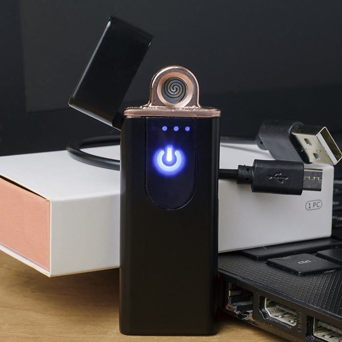USB Зажигалка Lighter сенсорная полуокруглый экран Черная - фото 4 - id-p169553111